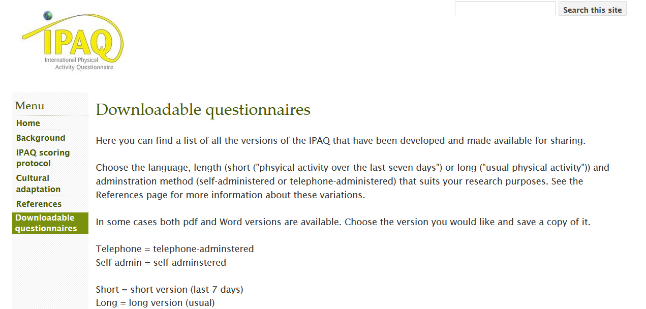 International Physical Activity Questionnaire (IPAQ) SNAPEd